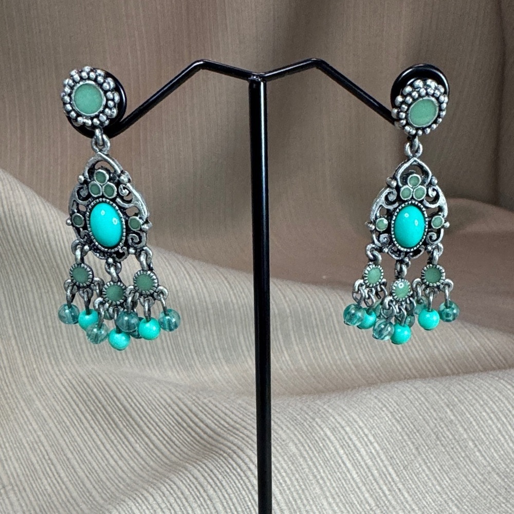 Turquoise and Silver Chandelier Earrings
